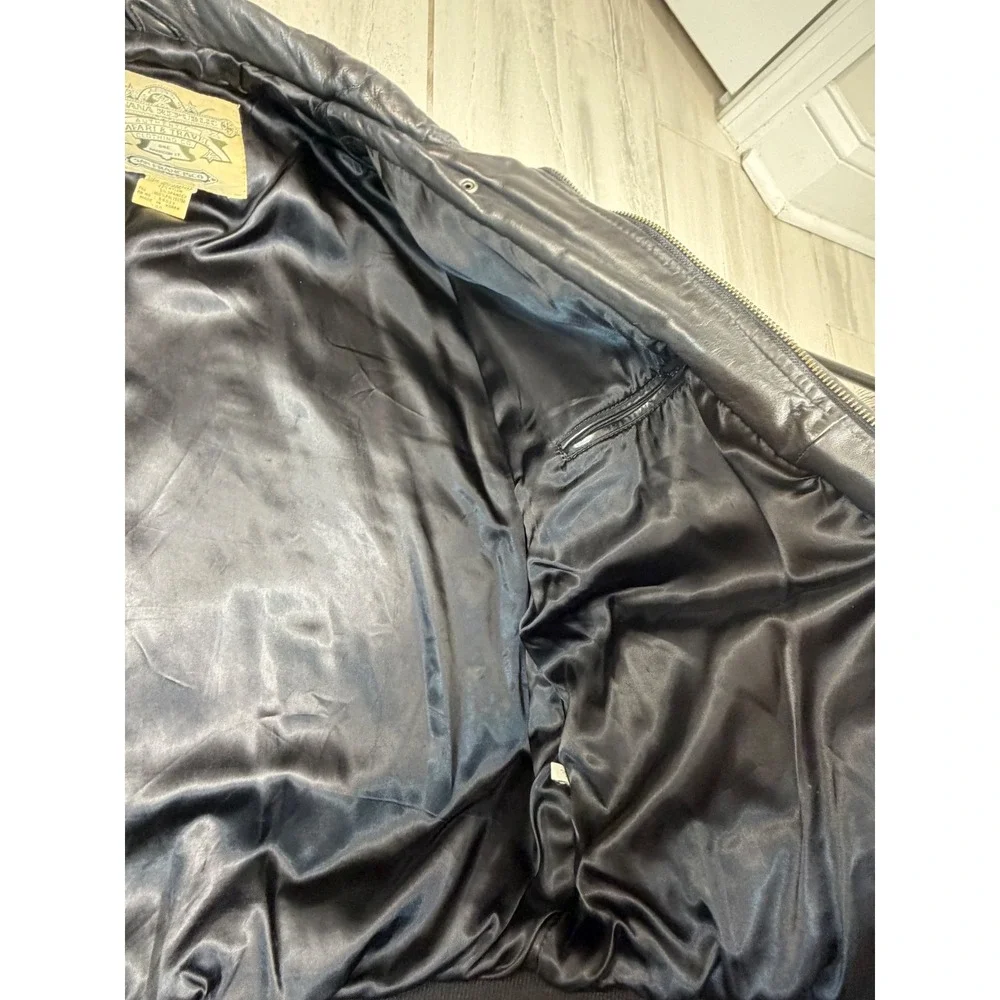Banana Republic Vintage Leather Bomber Flight Jacket Black Size 44 Safari Travel